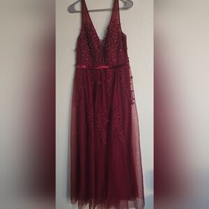 Ever-Pretty Wine Red Mesh Dress with Tag